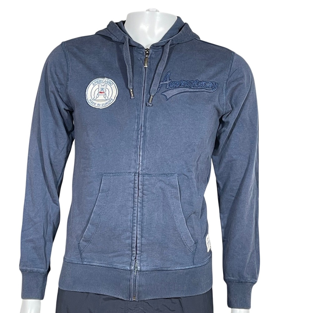 Americanino Size XS Blue Cotton Hoodie Full Zip Made Europe Italian Streetwear